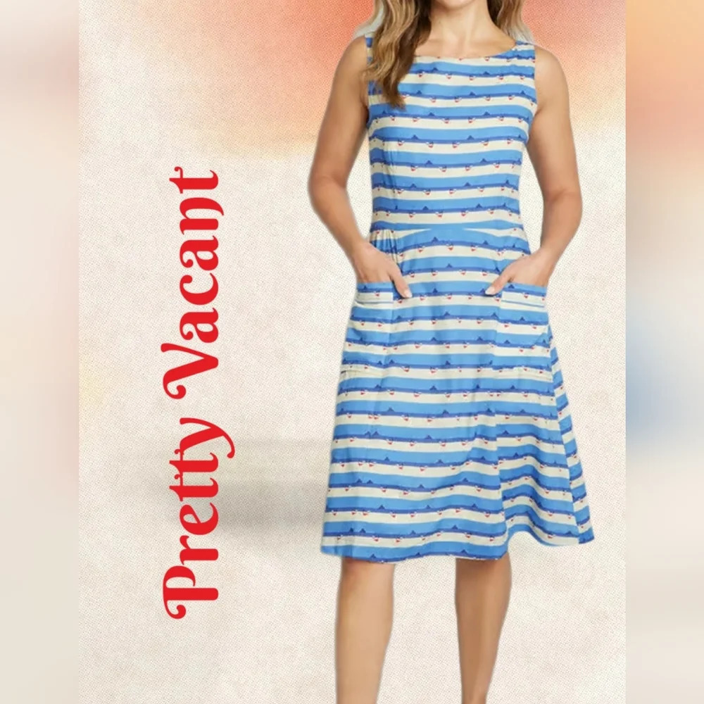 Pretty Vacant Dress Sz XL Nautical Print All Cotton Lined Lightweight Womens